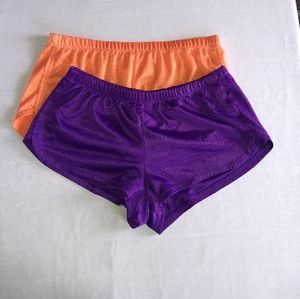 Orange and Purple mesh short shorts